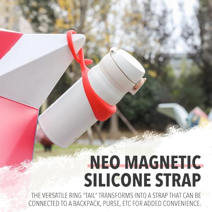 Neo Magnetic Silicone Ring Strap for Water Bottle - Water Tumbler Strap Versatile Sports Bottle Ring - Water Bottle Carrier Strap for Gym, Backpack, Belt,Hiking,Outdoors & More (Crimson Red)
