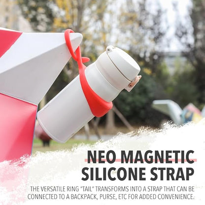 Neo Magnetic Silicone Ring Strap for Water Bottle - Water Tumbler Strap Versatile Sports Bottle Ring - Water Bottle Carrier Strap for Gym, Backpack, Belt,Hiking,Outdoors & More (Crimson Red)