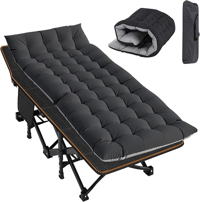Slsy Folding Camping Cot for Adults with Pad, Padded Portable Sleeping Cots, Camp Bed with Carry Bag for Outdoor Travel, Beach, Hiking