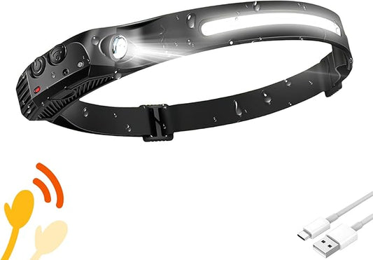 Headlamp 1PCS, 230° Wide Beam Head Lamp, Motion Sensor LED Headlamp Rechargeable, 5 Mode Headlight Flashlight for Camping Fishing Hiking Gear, Bright, and Ideal for Hard Hats and Forehead Use!