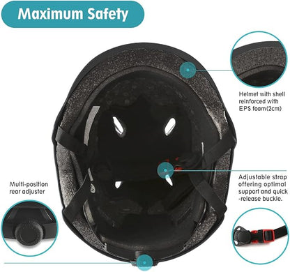 Skateboard Bike Helmet for Adults Adjustable Knee Elbow Pads Wrist Guards Protective Gear Helmets Set Teens for Bicycle Cycling Skate Scooter Bicycle Helmet