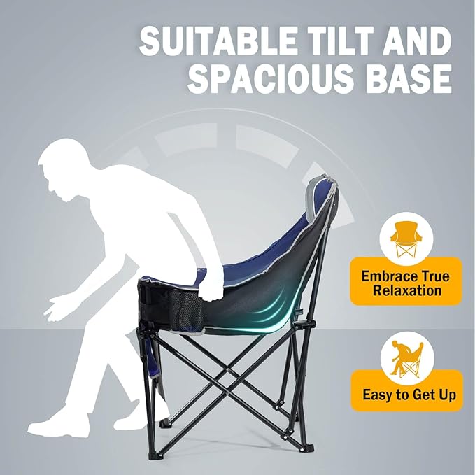 Oversized Camping Chairs Extra Wide 400lbs Capacity, Heavy Duty Folding Outdoor Chair with 2 Cup Holder & Storage Pocket, Padded and Portable Lawn Chair for Adults, Camp, Fishing, Tailgating, Picnic