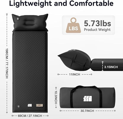 Sleeping Pad for Camping,3.14" Thick Memory Foam Self Inflating Mattress with Pillow and Built-in Electric Pump,4-Season Adult for Travel/Tent/Car