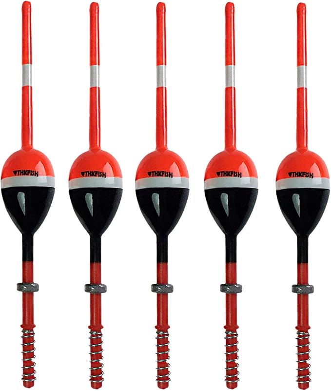 THKFISH Fishing Floats and Bobbers Balsa Wood Floats Spring Bobbers with Oval Slip Bobbers for Crappie Panfish Walleyes Fixed Bobber (1"X0.7"X6") (1.25"X0.75"X6") (2"X1.14"X5.86") 5pcs