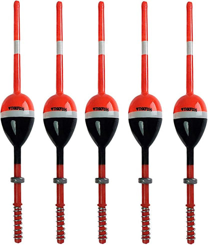 THKFISH Fishing Floats and Bobbers Balsa Wood Floats Spring Bobbers with Oval Slip Bobbers for Crappie Panfish Walleyes Fixed Bobber (1"X0.7"X6") (1.25"X0.75"X6") (2"X1.14"X5.86") 5pcs