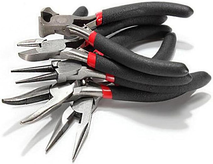 Jewelers Pliers Set, 5Pcs Rubber Handle Hand Pliers, Portable, DIY Essential Tools, for Jewelry Making, Wire Processing, Bead Making, etc.