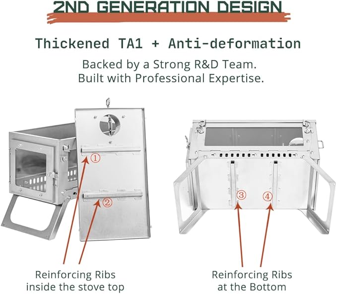 FireHiking Ultralight Wood Stove (2nd Gen) LANK Mini Camping Titanium Tent Stove Thickened TA1 Anti-deformation Folding Portable Wood Burning Stove
