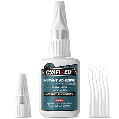 Super Glue Liquid, Instant Clear Cyanoacrylate Medium Thin Viscosity Adhesive, All Purpose CA Glue for Shoe Repair Leather Ceramic Plastic Glass Metal Wood Porcelain Rubber Pottery Model Craft