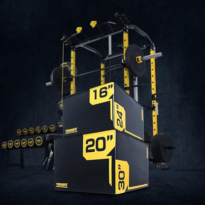 ToughFit Plyo Box - 3 in 1 Foam Plyometric Box - Jump Box for MMA, Crossfit - Adjustment Height Plyometric Jump Box for Home Gym - PVC Cover Platform & High-Density Workout Box