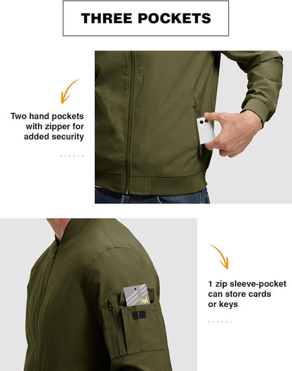 TBMPOY Men's Lightweight Bomber Jackets Light Windbreaker Casual Stylish Fall Golf Zip Up Dress Business Varsity