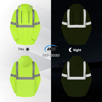 High Visibility Rain Suit - Waterproof Jacket and Pants with Hood, Class 3 Lightweight Hi Vis Rain Gear for Outdoor & Safety Work, Men Women, Yellow B, L-XL