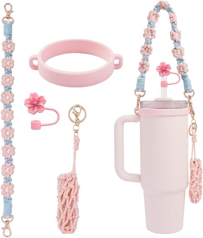 Outman Cup Accessories Set Water Bottle Holder Sling,Siliocne Straw Cover,Lipstick Holder Fits Most 16-40oz Water Bottles Compatible with Stanley Cup