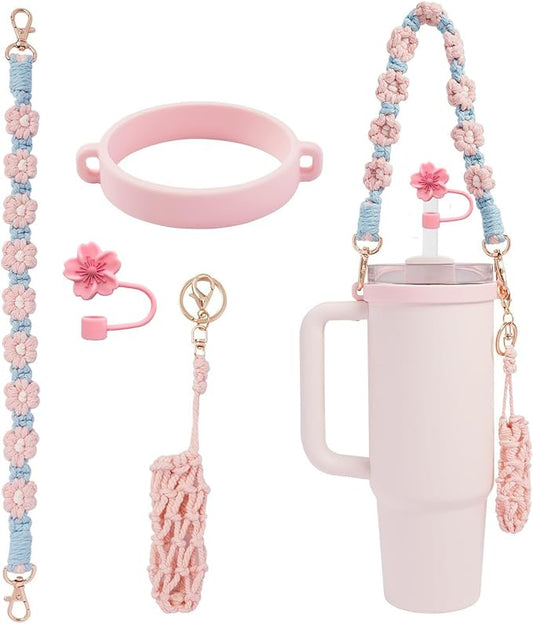 Outman Cup Accessories Set Water Bottle Holder Sling,Siliocne Straw Cover,Lipstick Holder Fits Most 16-40oz Water Bottles Compatible with Stanley Cup