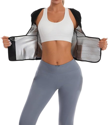 Sauna Suit Waist Trainer for Women Belly Fat,Sauna Shirt Short Sleeves Waist Trimmer Body Shaper Tank Tops