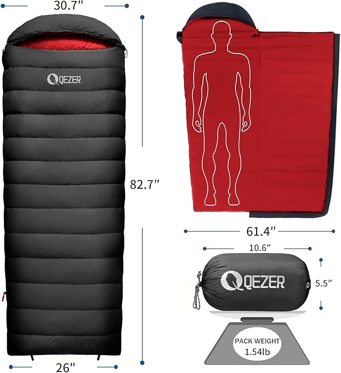 Down Sleeping Bag for Adults, 600 Fill Power, Ultralight & Compact with Compression Sack for Backpacking, Camping, Hiking