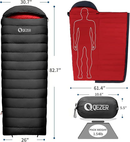 Down Sleeping Bag for Adults, 600 Fill Power, Ultralight & Compact with Compression Sack for Backpacking, Camping, Hiking