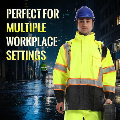 SKSAFETY Hi Vis Reflective Rain suits for Men Waterproof - High Vis Safety Rain Jacket, High Visibility Raincoat for Men