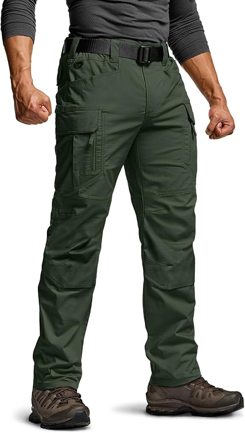 CQR Men's Flex Stretch Tactical Pants, Water Resistant Ripstop Cargo Pants, Lightweight EDC Outdoor Work Hiking Pants