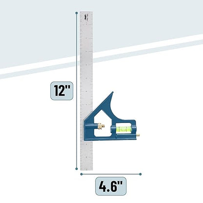 Mr. Pen- Combination Square Set, 12", Blue, Combo Square, Carpentry Tools, Carpenter Square, Woodworking Tools and Accessories, T Ruler