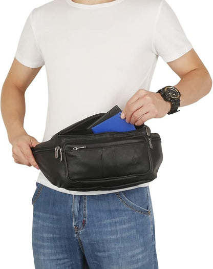 Genuine Leather Fanny Pack/Waist Bag/Organizer with Adjustable Belt, Multiple Pockets For Men and Women