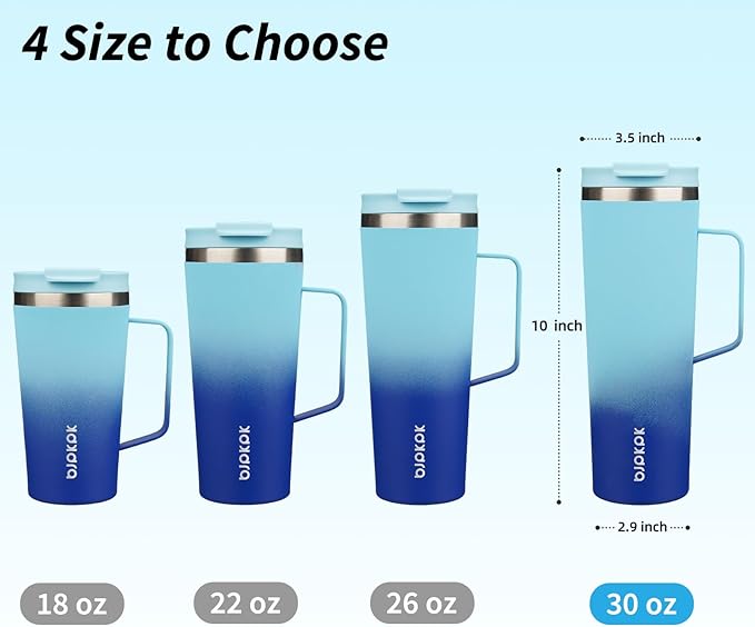 BJPKPK Insulated Tumbler with Handle, 30oz Insulated Tumblers with Lid and Straw, Stainless Steel Metal Water Bottles, Coffee Travel Mugs, Cups, Sky