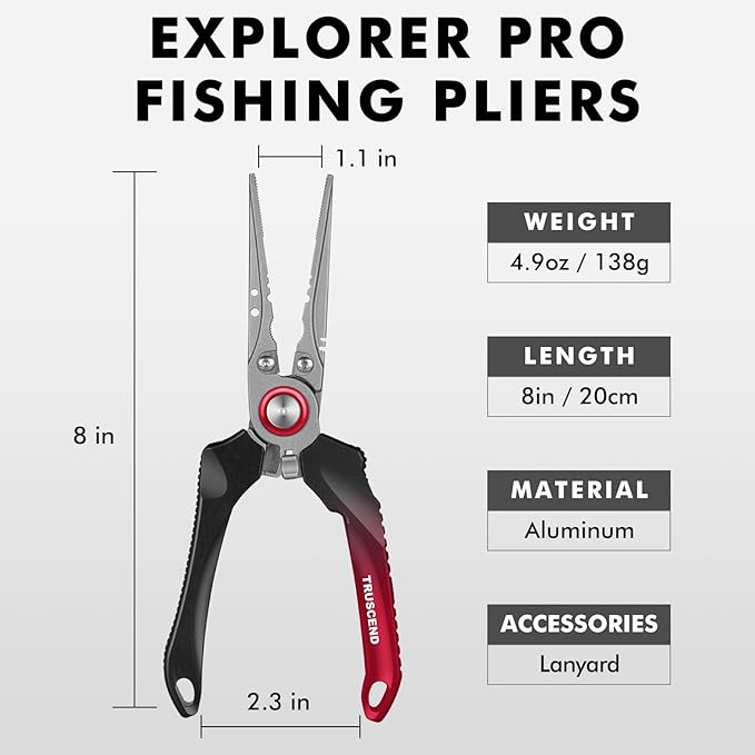 TRUSCEND Lockable Handy Fishing Pliers with Innovative Ergonomic Handle, Saltwater Corrosion Resistant Teflon Coated Fishing Tool, Multi-Function Fishing Gear with Mo-V Cutter, Amazing Fishing Gift