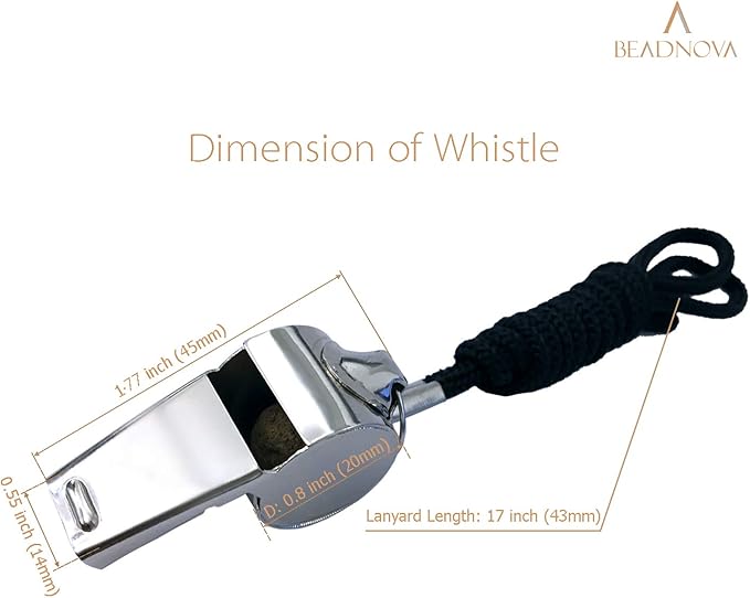 BEADNOVA Stainless Steel Whistles with Lanyard Lifeguard Whistle Referee Whistle Metal Whistle Sports Whistle Coaches Whistle