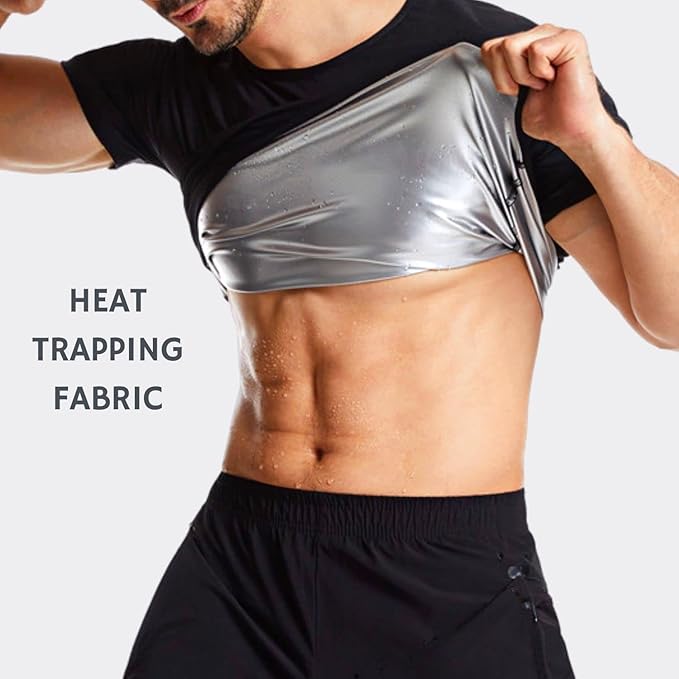 Nano Hertz Sauna Sweat Suit Weight Loss Shapewear Top Shirt Waist Vest Trainer Workout Exercise Fitness Gym Short Sleeves Men