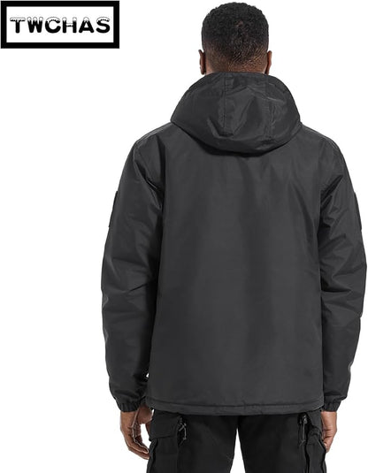 Men's Lightweight Softshell Jacket Waterproof Insulated Windbreaker Tactical Jacket Coat with Hood
