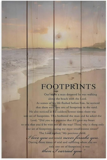 Footprints in the Sand Religious Canvas Wall Art Posters, Inspirational Beach Sunset Poem Print Poster (Unframed 16x24inch, Footprints(1))