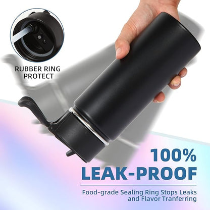 Volhoply 16 OZ Kids Water Bottle Bulk 2 Pack,Insulated Sports Bottles with Straw Lid,Stainless Steel Bottle with Handle Keep Cold & Hot,Double Wall Vacuum Tumbler Cups for School,Girls(Mix, 2)