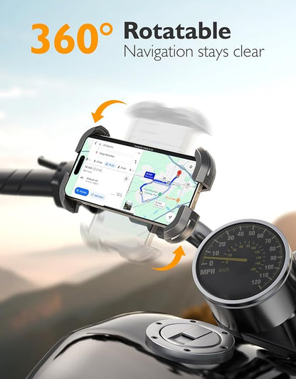 Bike Phone Holder, [Vibration Damper] [Tool-Free] Motorcycle Phone Mount, [Silicone Cushion] Handlebar Mount with Security Lock Compatible with iPhone, Samsung and 4.7-6.9'' Devices