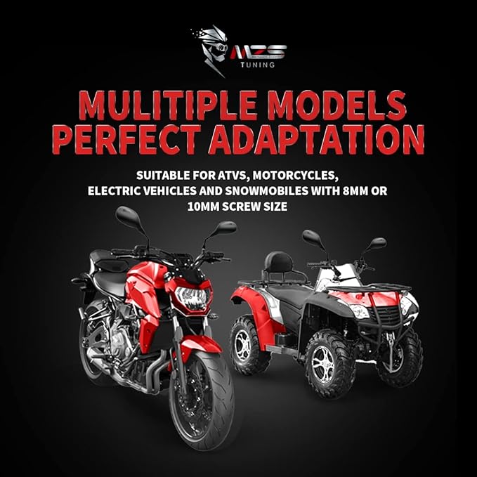 MZS ATV Mirrors, 8MM 10MM Motorcycle Side Rearview Mirrors with CNC Handlebar Mount Black fits Motorbike Street Adventure Electric Dirt Bike Ebike Snowmobile Scooter Moped Quad