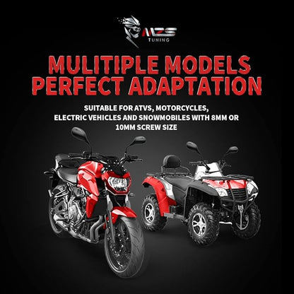 MZS ATV Mirrors, 8MM 10MM Motorcycle Side Rearview Mirrors with CNC Handlebar Mount Black fits Motorbike Street Adventure Electric Dirt Bike Ebike Snowmobile Scooter Moped Quad