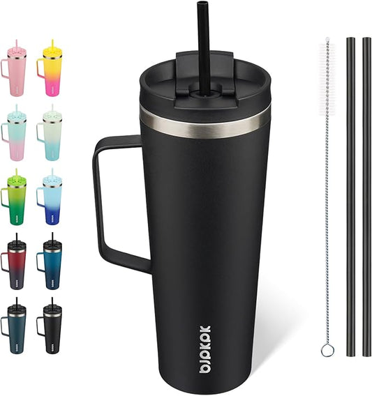 BJPKPK Insulated Tumbler with Handle, 26oz Insulated Tumblers with Lid and Straw, Stainless Steel Metal Water Bottles, Coffee Travel Mugs, Cups, Black