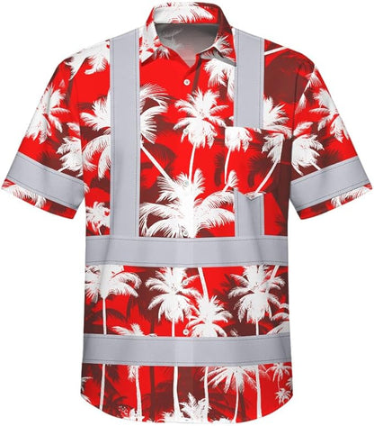 High Visibility Hawaiian Shirt for Men Tropical Shirts Custom Name Floral Outfit Reflective Safety Workwear