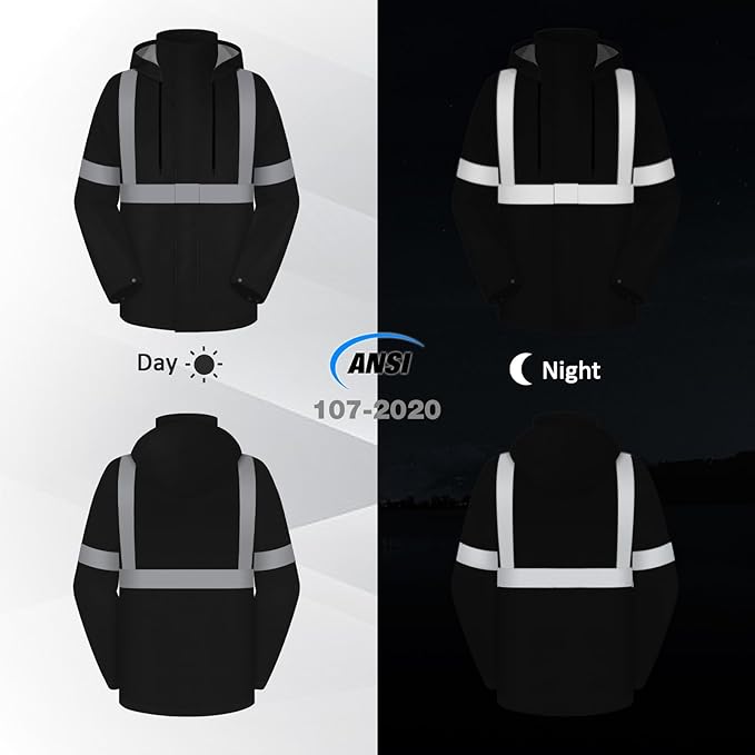 Rain Jacket, High Visibility Rain Coat, Waterproof Raincoat with Hood, Lightweight Rain Suit for Outdoor Activities, Rain Ponchos for Adults Reusable, Men Women, Black T, L-XL