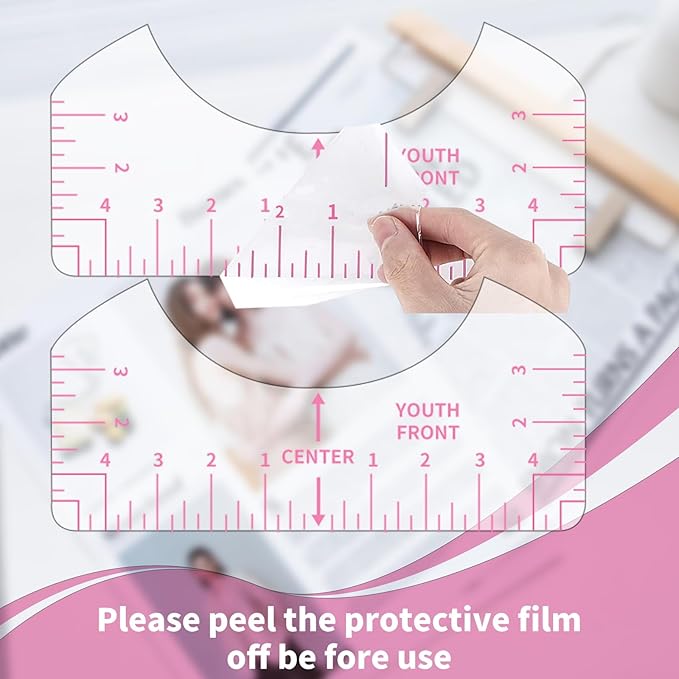 9pcs Tshirt Ruler Guide for Vinyl Alignment, T Shirt Rulers to Center Designs, PVC Measurement Template, Sewing Supplies Accessories Tools for Cricut Heat Press & HTVRONT HTV Transfer Vinyl (Pink)