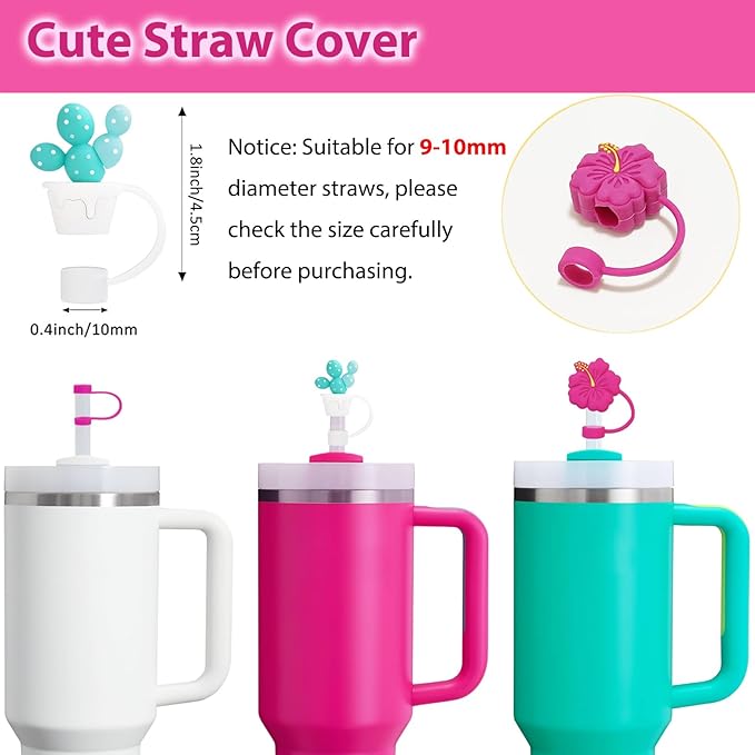 Stanley Cup Accessories Set Including 6 Pcs Silicone Spill Proof Stopper, 2 Pcs Straw Cover Cap for 9-10 mm Straws, 1 Pcs Silicone Boot for Stanley Cup 40oz & 30oz Tumbler (Passion Pink)