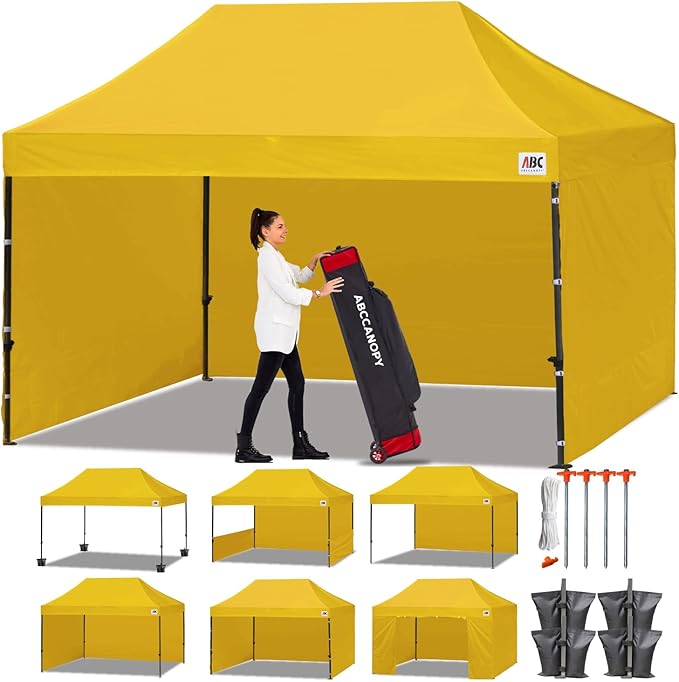 ABCCANOPY Heavy Duty Easy Pop up Canopy Tent with Sidewalls 10x15, Gold