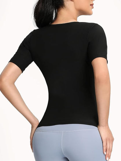 Sauna Suit Waist Trainer for Women Belly Fat,Sauna Shirt Short Sleeves Waist Trimmer Body Shaper Tank Tops