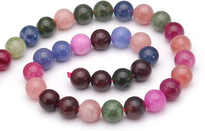 Youngbling Natural Gemstone Beads for Jewelry Making,6mm Tourmaline Polished Round Smooth Stone Beads for Bracelet Necklace 15 Inch