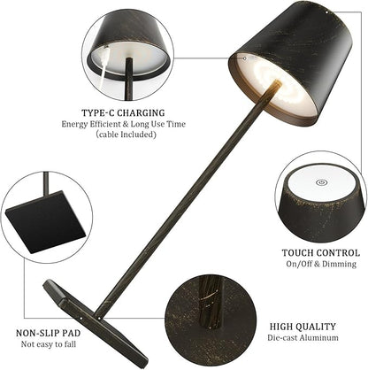 2-Pack Rechargeable Table Lamps LED Cordless Table Lamp 3W 5500mAh Battery Operated Table Light Stepless Dimmable Portable Desk Lamp for Restaurant/Table/Bedroom/Outdoor (Copper)