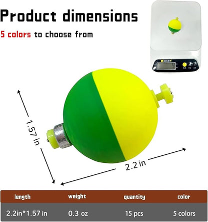 Fishing Bobbers Floats Set Weighted Fishing Bobbers for Fishing, Foam Snap on Float Weighted Bobbers Push Button Spring Fishing Floats Fishing Bobbers Assortment for Catfish