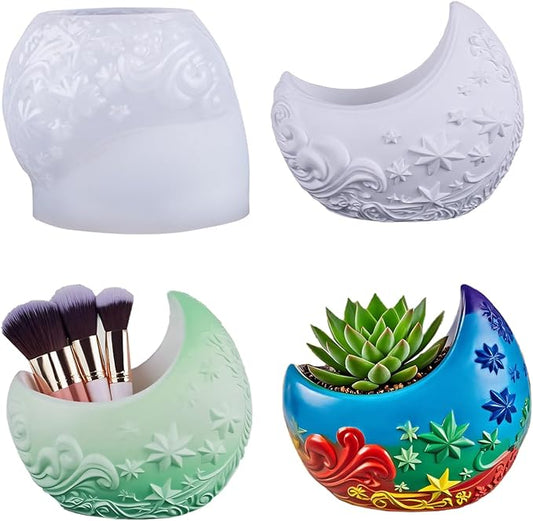 Exquisite Moon Resin Molds, Reusable Crescent Moon Design Silicone Molds for Epoxy Resin, Concrete, Plaster – DIY Craft Supplies for Home Decor, Cosmetic Organizers, and Plant Pots