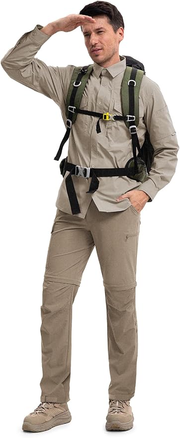 Moosehill Men's-Hiking-Pants Convertible Quick-Dry Water-Resistant Lightweight Zip-Off Outdoor with 5 Deep Pockets