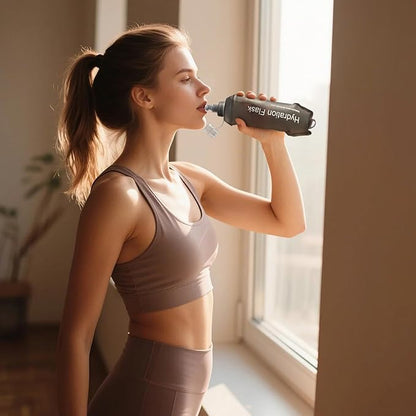 GYGYL Soft Flask, TPU Collapsible Soft Water Bottle for Hydration Pack, Running Vest, Leak-Proof Folding Water Bottle for Hiking Cycling Climbing Jogging-250ml Grey