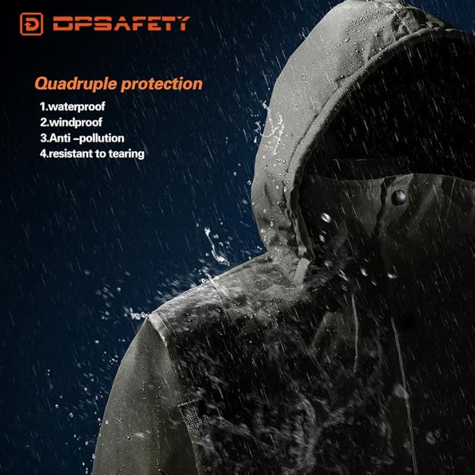 Safety jacket for men,Reflective high Visibility Hooded jacket,Hi-Vis Bomber Jacket with Pockets and Zipper,Waterproof,Black Bottom,ANSI/ISEA 107-2020 Type R Class 3,Black