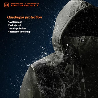 Safety jacket for men,Reflective high Visibility Hooded jacket,Hi-Vis Bomber Jacket with Pockets and Zipper,Waterproof,Black Bottom,ANSI/ISEA 107-2020 Type R Class 3,Black