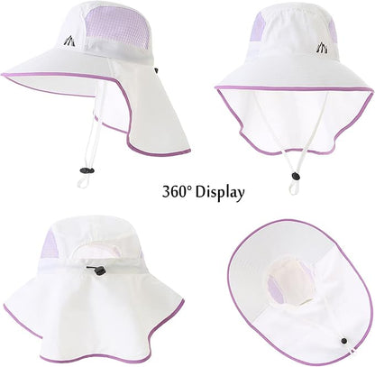 UV Sun Protection Hat Women Foldable Neck Flap Wide Brim Fishing Hat with Ponytail Hole for Women
